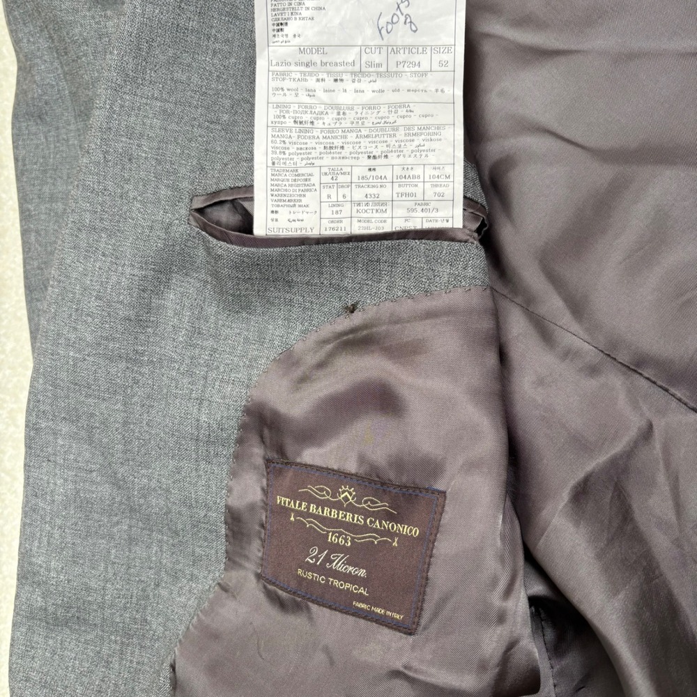 Suitsupply Lazio Vitale Slim Fit Pure Wool Blazer Jacket Grey Size 42 US 52EU - Picture 8 of 13